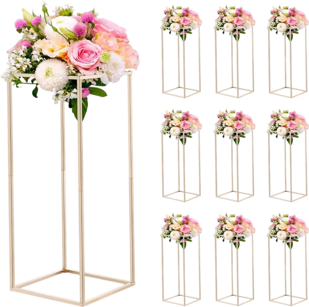 VEVOR Wedding Flower Stand, 10PCS 23.62-inch Column Flower Stand, Floral Stands with Hidden Screw, Rectangular Cubic Floral Display Rack for Wedding, Party, Birthday, Home, French Gold Stands