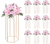 VEVOR Wedding Flower Stand, 10PCS 23.62-inch Column Flower Stand, Floral Stands with Acrylic Laminate, Hexagonal Cubic Floral Display Rack for Wedding, Party, Birthday, Home, French Gold Stands