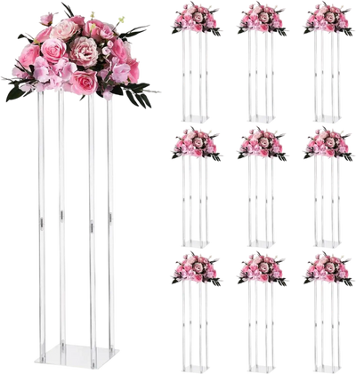 VEVOR Wedding Flower Stand, 10PCS 31.5-inch Column Flower Stand, Floral Stands with Acrylic Laminate, Cylindrical Cubic Floral Display Rack for Wedding, Party, Birthday, Home, Centerpiece Stands