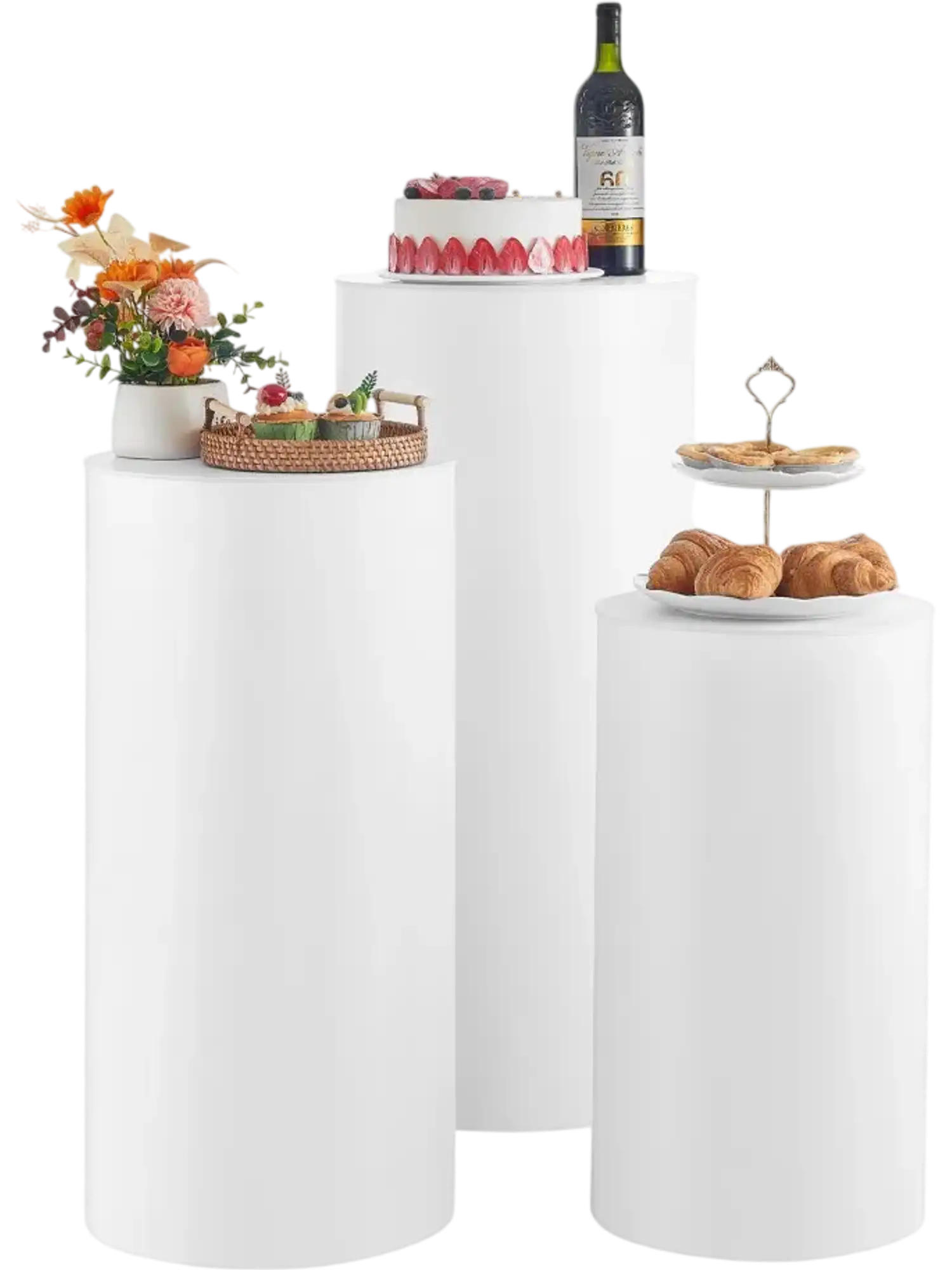 Vevor Cylinder Plinth Stand White Wedding Flower Stand Set of 3 New