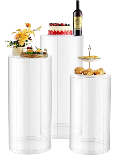 VEVOR Wedding Flower Stand, 3PCS 23.62/29.53/35.43 inch Round Cylinder Plinth, Clear Pedestal Stand with Transparent Acrylic Lid, Cylindrical Pedestal Stands for Wedding, Party, Birthday, Art Decor