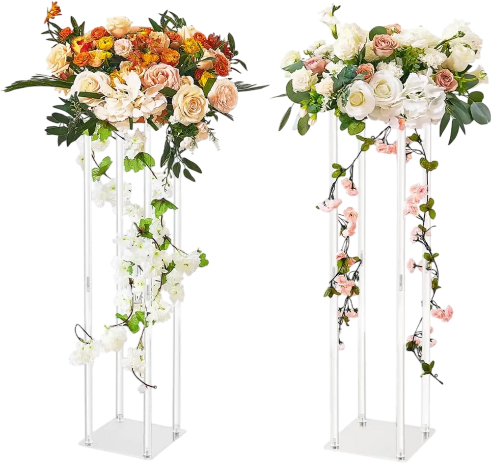 VEVOR 2PCS 31.5inch High Wedding Flower Stand, With Acrylic Laminate,Acrylic Vase Column Geometric Centerpiece Stands, Floral Display Rack for T-Stage Events Reception, Party Decoration Home