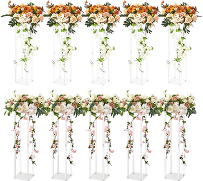 VEVOR 10PCS 23.6inch High Wedding Flower Stand, With Acrylic Laminate,Acrylic Vase Column Geometric Centerpiece Stands, Floral Display Rack for T-Stage Events Reception, Party Decoration Home