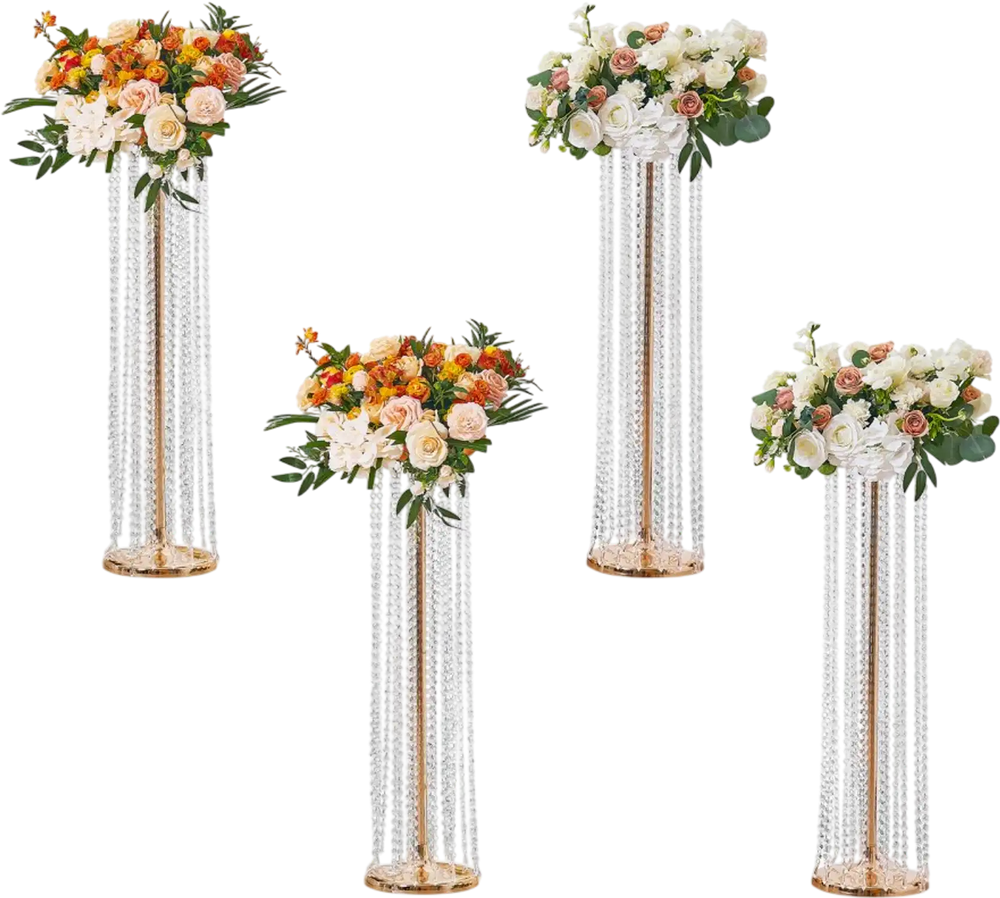 VEVOR 4PCS 35.43inch Tall Crystal Wedding Flowers Stand, Luxurious Centerpieces Flower Vases Crystal Gold Vase Metal, Perfect for T-stage Wedding Party Ceremony Dinner Event Hotel Home Decor