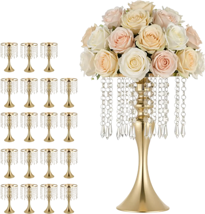 VEVOR 20 PCS Wedding Flower Vase, 13.4 in Tall Flower Table Centerpieces, Crystal Banquet Vases Easy Installation, Electroplated Finish, Versatile Arrangement Stand for Party Events Home Decor, Gold