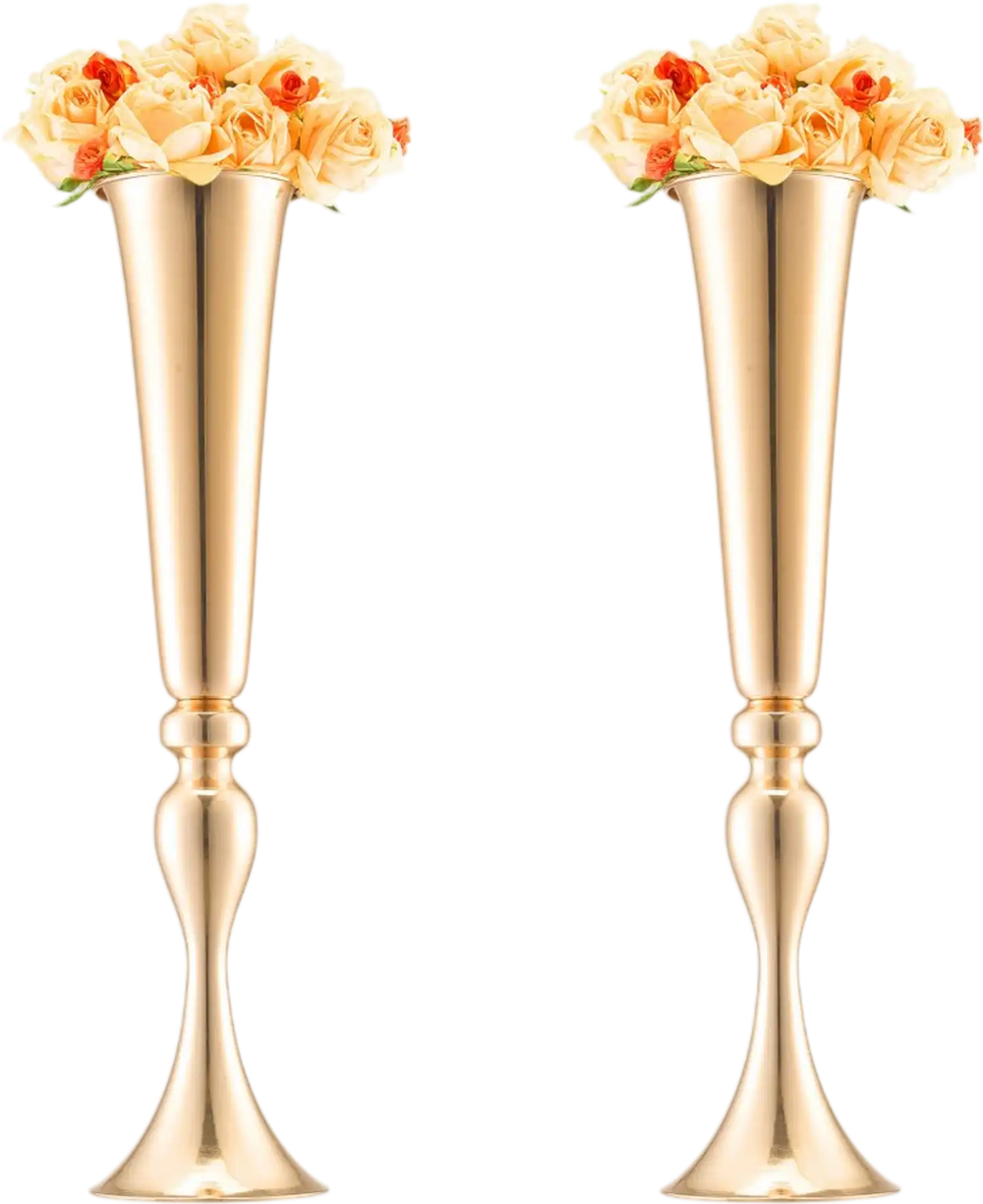VEVOR 2PCS 56cm/22.05” Tall Wedding Flower Vase, Metal Wedding Trumpet Centerpiece, Gold Floral Stand Display Rack for Tables Wedding Dinner Party, Anniversary Ceremony Birthday Event Decor