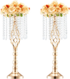 VEVOR 2PCS 55cm/21.65” Tall Crystal Wedding Flower Stand, Metal Wedding Centerpiece Vase, Gold Flower Holders Floral Display Rack for Tables Wedding Dinner Party, Ceremony Birthday Event Decor