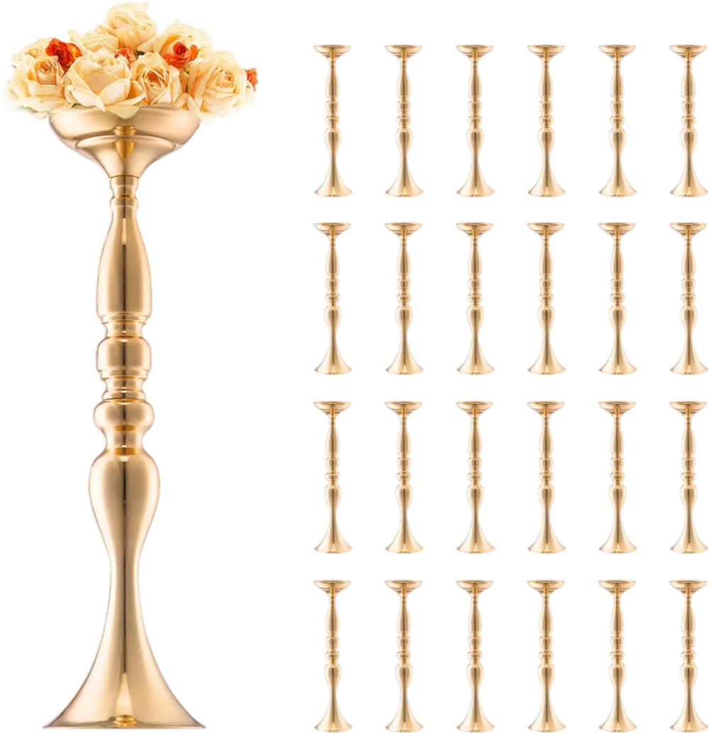 VEVOR 24PCS 50cm/19.7” Tall Wedding Flower Vase, Metal Wedding Centerpiece, Gold Floral Arrangement Stand Display Rack for Tables Wedding Dinner Party, Anniversary Ceremony Birthday Event Decor