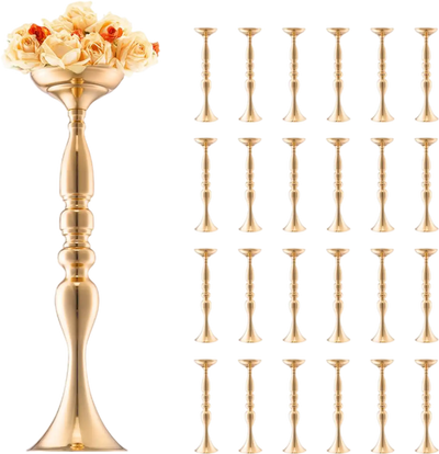 VEVOR 24PCS 50cm/19.7” Tall Wedding Flower Vase, Metal Wedding Centerpiece, Gold Floral Arrangement Stand Display Rack for Tables Wedding Dinner Party, Anniversary Ceremony Birthday Event Decor