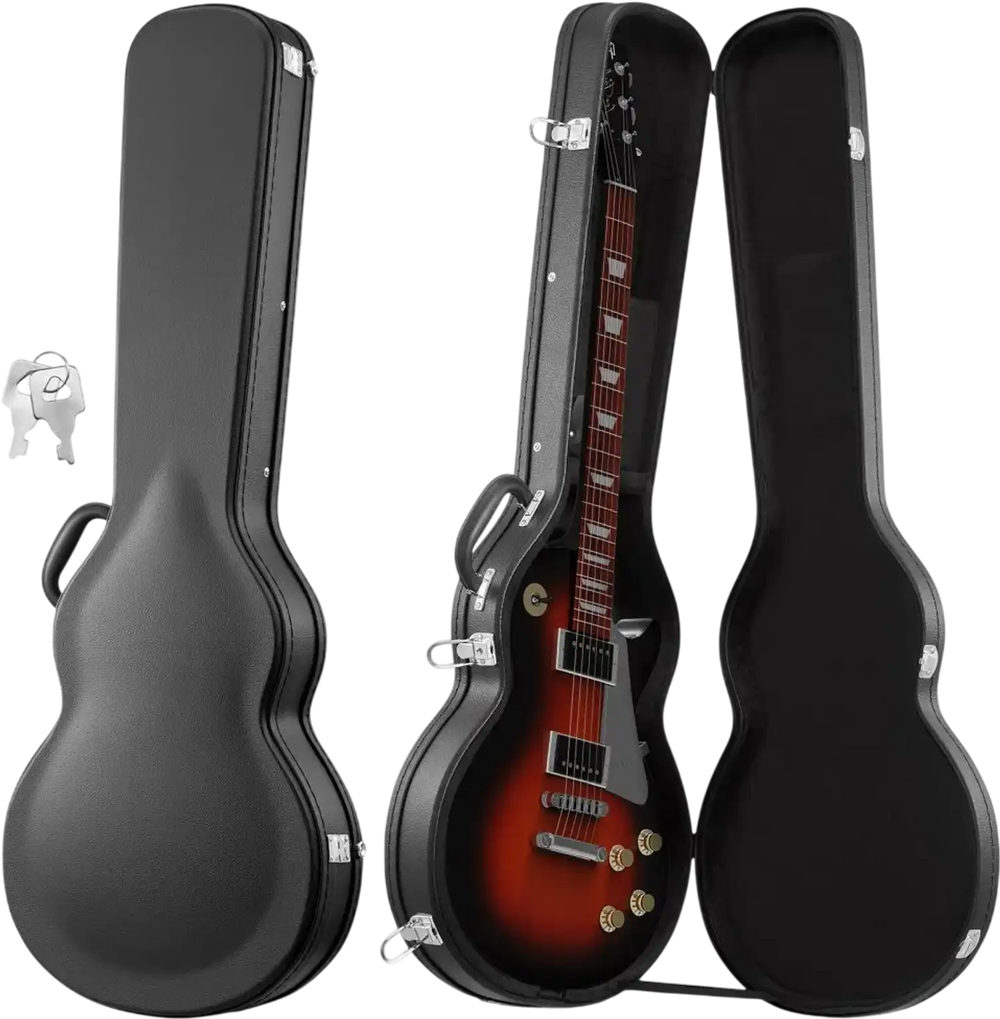 VEVOR Electric Guitar Hard Case, 42.2 Inch, Wooden Hard-Shell Protective Carrying Case with Lock Latch, Sponge Lining, Keys, Accessory Compartment, Water-Resistant, for 39 Inch Les Paul Guitars, Black