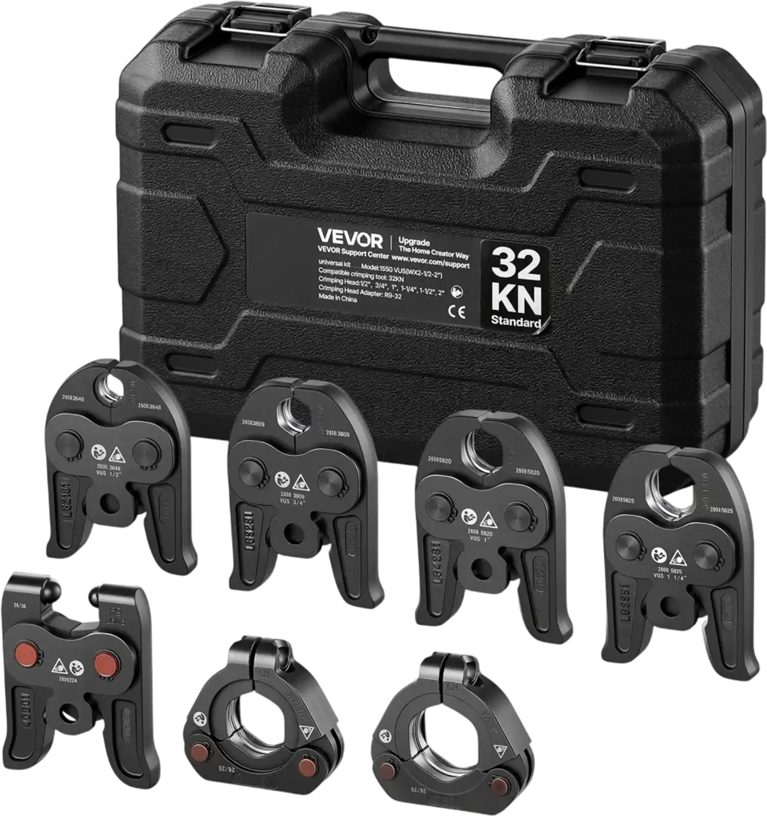 Vevor Press Kit 7-Piece VUS Copper Pipe Pressing Kit with 4 Press Jaws, 2 Press Rings & 1 Actuator New
