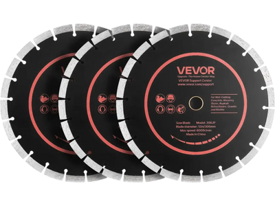 VEVOR Diamond Blades 12 inch, 3-Pack Concrete Saw Blade Set, 1 in Arbor, High-Hardness Diamond Segments, 65Mn Steel Core, Dry Wet Cutting, Clean Edges for Concrete, Masonry, Brick, Stone, Granite