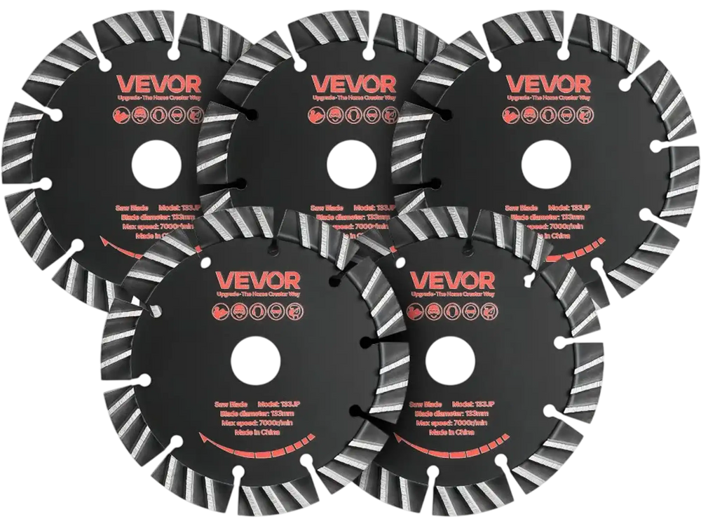 VEVOR Diamond Blades 5.24 inch, 5-Pack Wall Chaser Saw Blade Cutting Blade, 0.79 in Arbor, High-Hardness Diamond Segments, 65Mn Steel Core, Dry Wet Cutting, Clean Edges for Concrete Brick Stone Cement