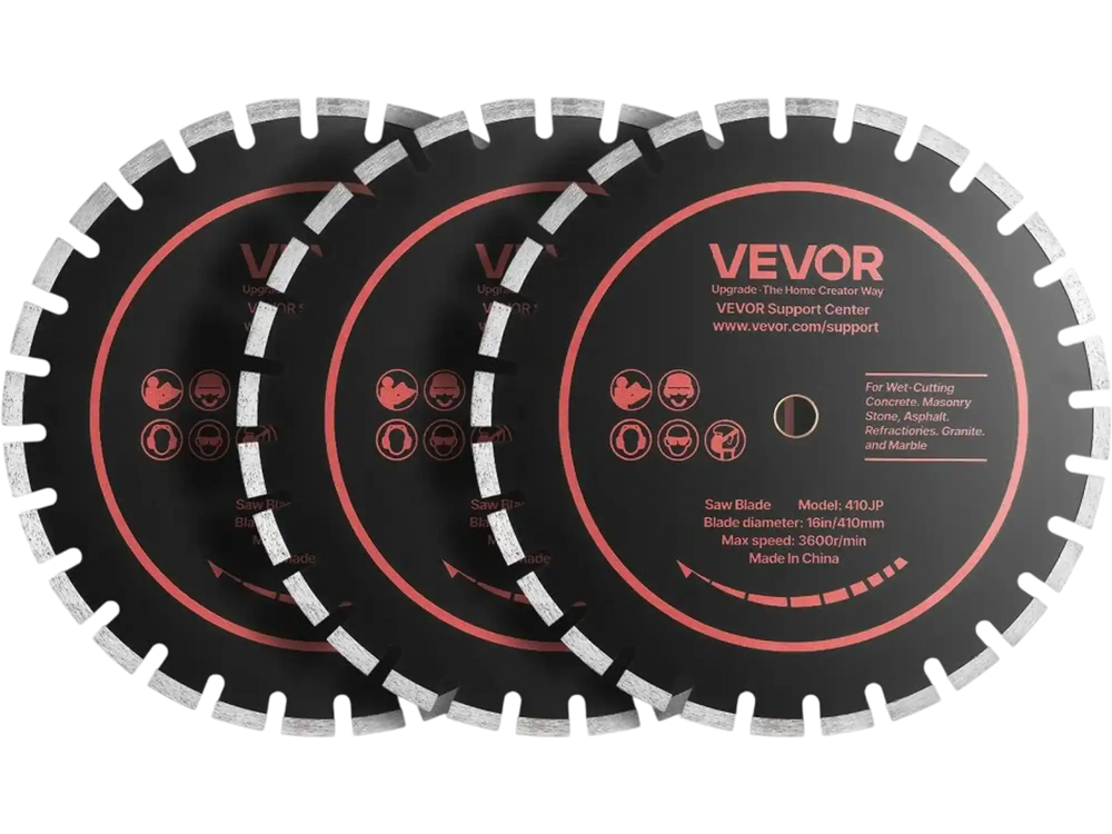 VEVOR Diamond Blades 16 inch, 3-Pack Concrete Saw Blade Set, 1 in Arbor, High-Hardness Diamond Segments, 65Mn Steel Core, Dry Wet Cutting, Clean Edges for Concrete, Masonry, Brick, Stone, Granite