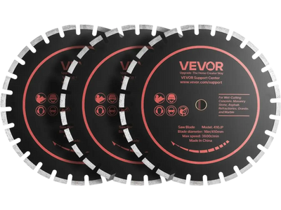 VEVOR Diamond Blades 16 inch, 3-Pack Concrete Saw Blade Set, 1 in Arbor, High-Hardness Diamond Segments, 65Mn Steel Core, Dry Wet Cutting, Clean Edges for Concrete, Masonry, Brick, Stone, Granite