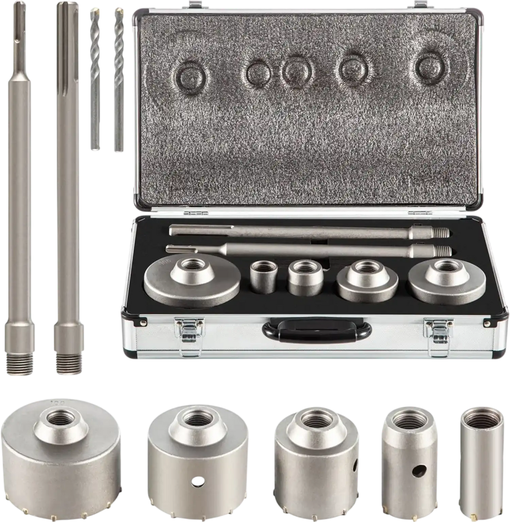 VEVOR Concrete Hole Saw Kit, 1-2/11\", 1-3/5\", 2-9/16\", 3-5/32\", 3-15/16\" Drill Bit Set SDS Plus & SDS MAX Shank Wall Hole Cutter with a 4-1/3\" Connecting Rod for Concrete, Cement, Stone Wall, Ma