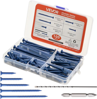 VEVOR Concrete Screws, 3/16 inch, 100 PCS 5 Different Lengths, Phillips Head, Masonry Screws with Drill Bits, Carbon Steel with Blue Coating, for Anchoring to Concrete, Masonry, Block, Brick and Wood
