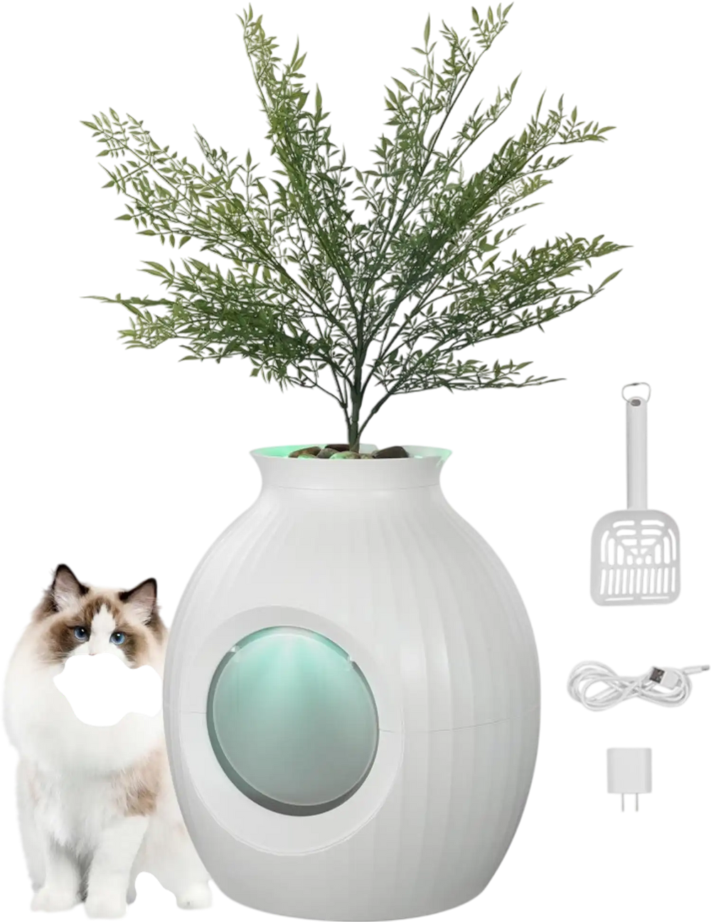 VEVOR Plant Cat Litter Box, Smart Odor Control System, Hidden Cat Litter Box with 9.48 in Large Entrance, Lighting Decoration & Sturdy ABS Material, Fit for Living Room/Corner/Outdoor Pool/Patio
