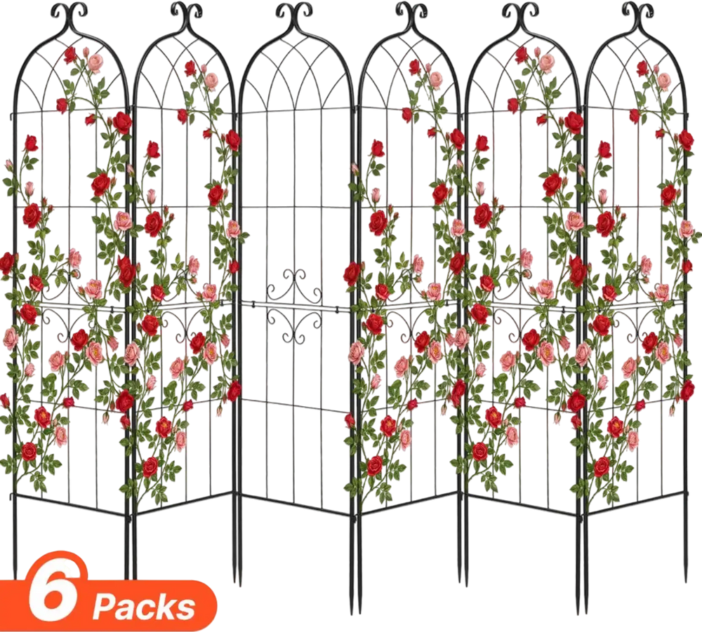 VEVOR Garden Trellis, 71 x 20 inch Rose Trellis, 6 Packs Garden Flower Rose Trellises with Powder-Coated Finish & Convenient Locking Design, Plant Support Trellises for Flowers, Vegetables, Roses