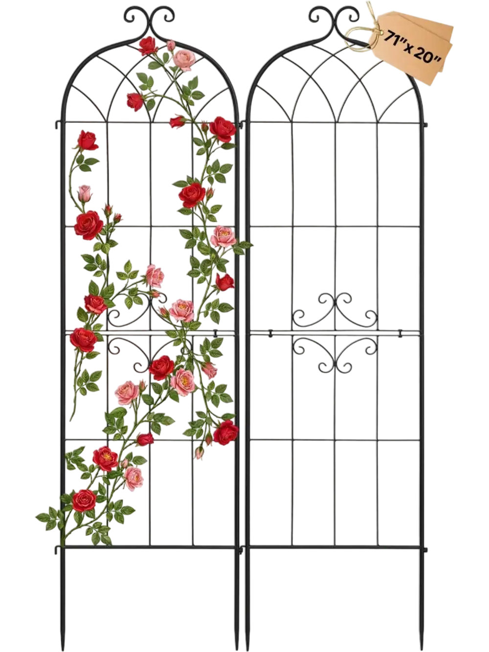 VEVOR Garden Trellis, 71 x 20 inch Rose Trellis, 2 Packs Garden Flower Rose Trellises with Powder-Coated Finish & Convenient Locking Design, Plant Support Trellises for Flowers, Vegetables, Roses