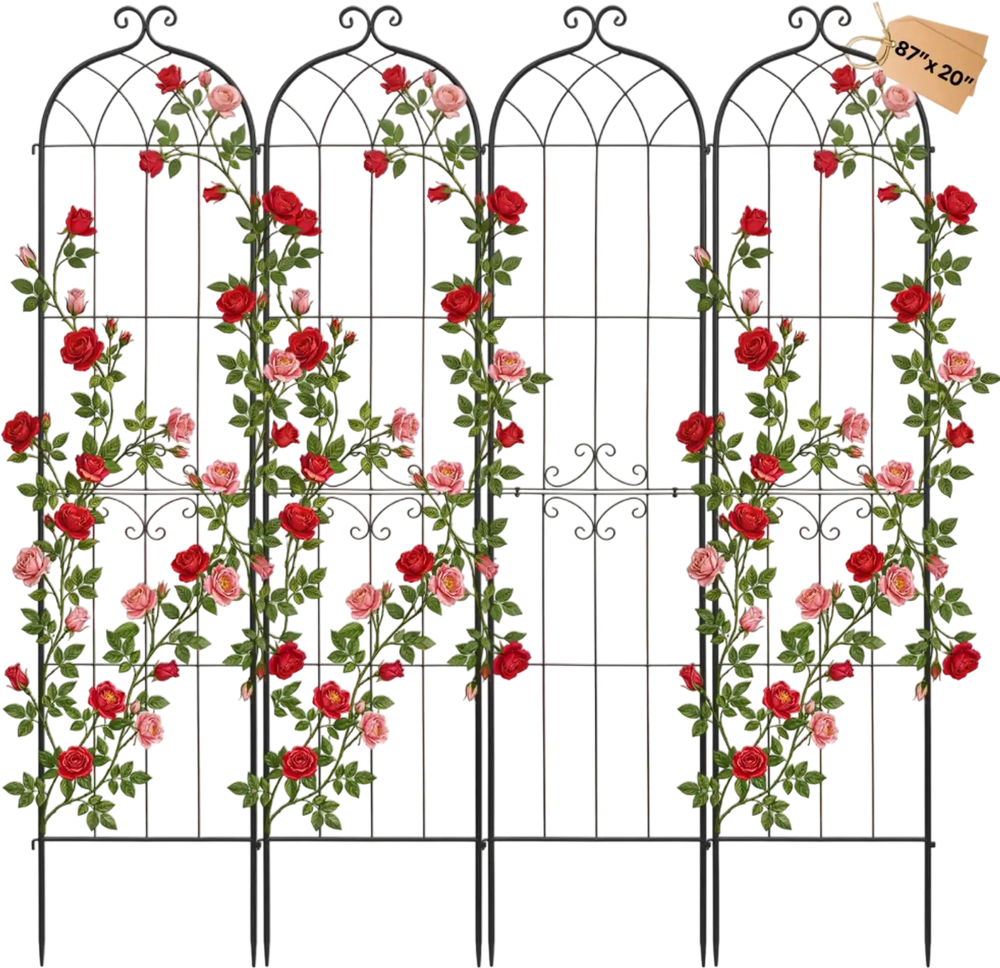 VEVOR Garden Trellis, 87 x 20 inch Rose Trellis, 4 Packs Garden Flower Rose Trellises with Powder-Coated Finish & Convenient Locking Design, Plant Support Trellises for Flowers, Vegetables, Roses