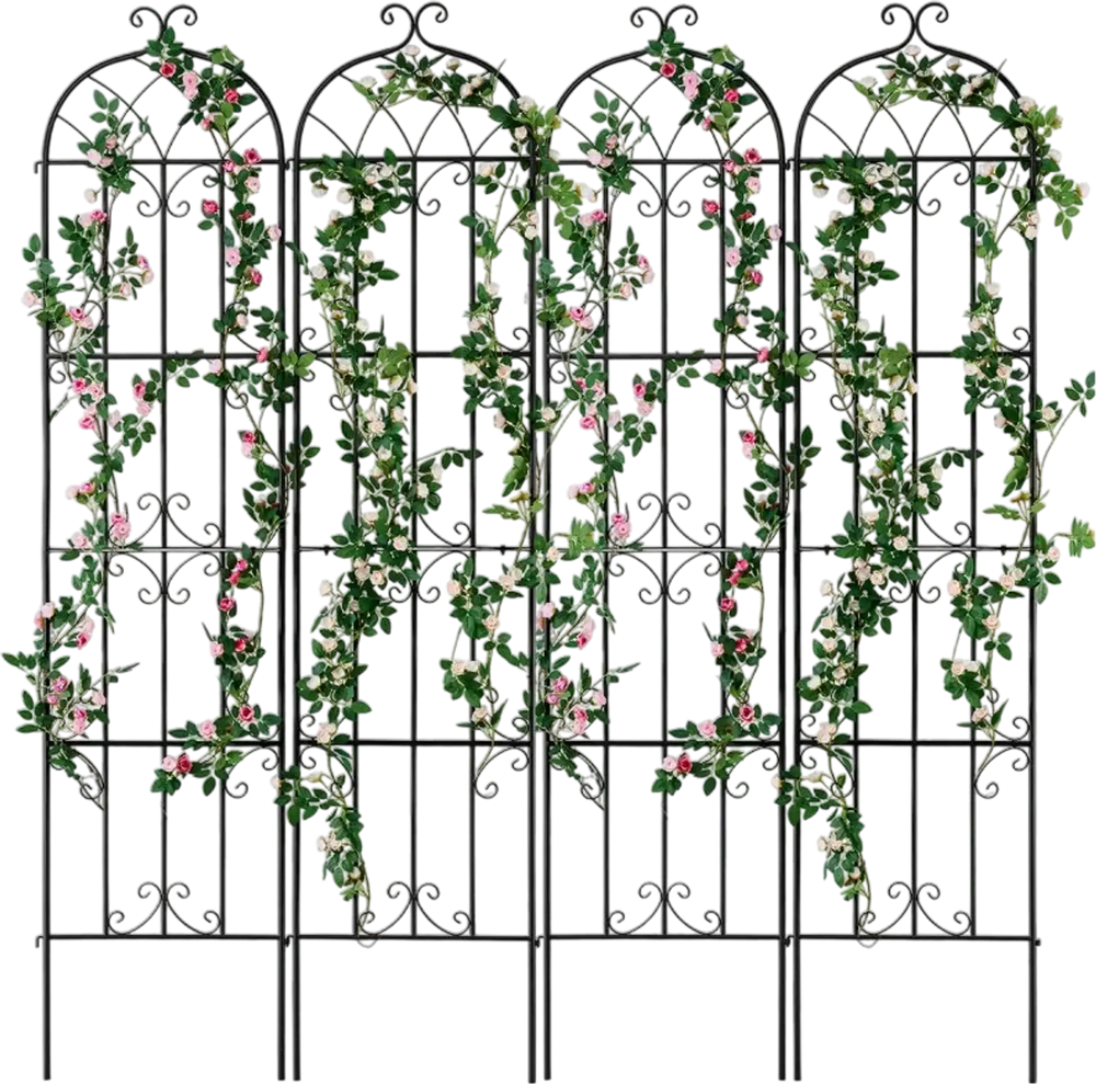 VEVOR Garden Trellis for Climbing Plants, 87 x 20 in, 4 Packs Rustproof Metal Garden Flower Trellis, Outdoor Climbing Rose Trellis Cucumbers Support, Decorative Clematis Trellis for Courtyards Lawns