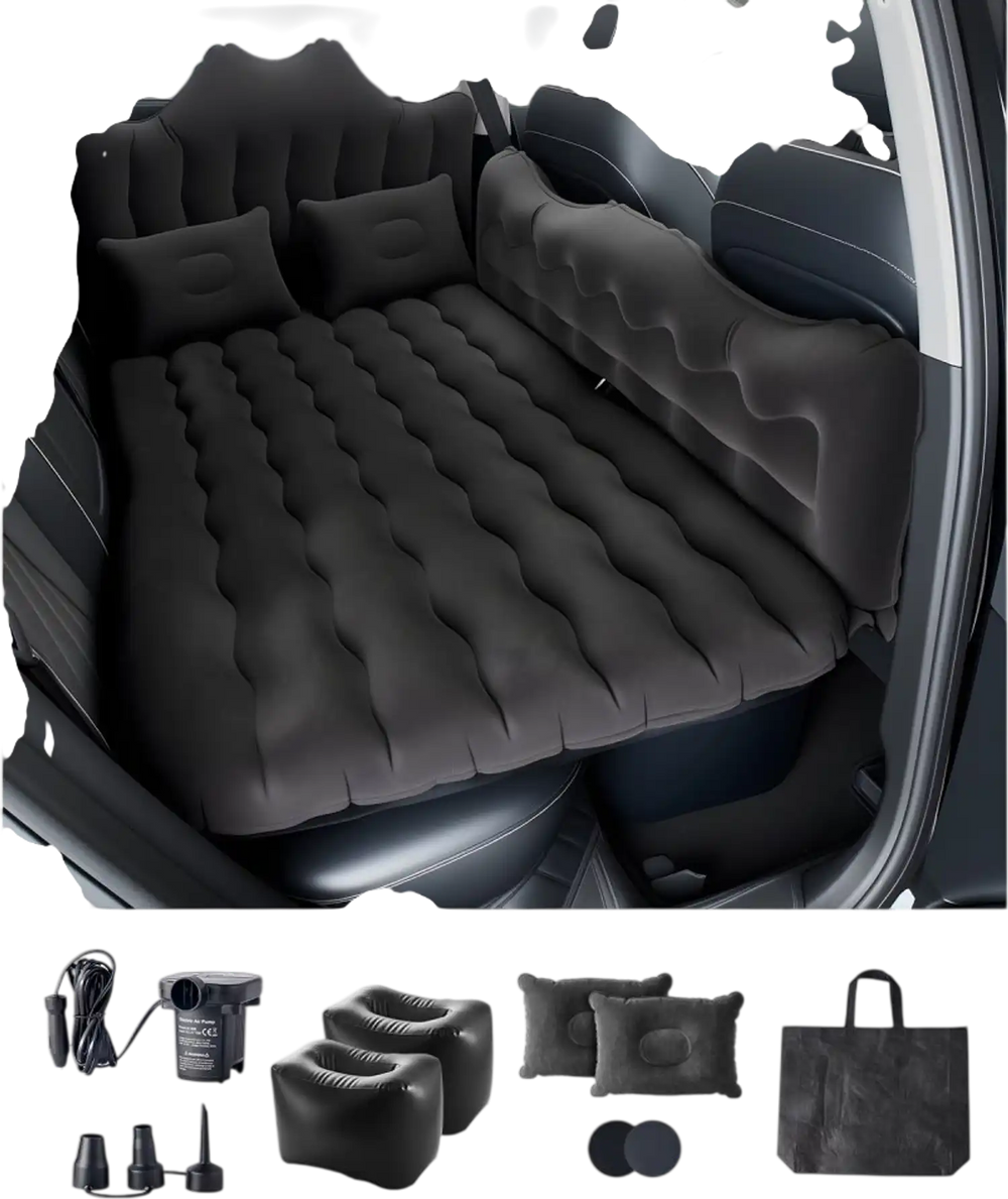 VEVOR Car Air Mattress, Inflatable Back Seat Car Camping Mattress, Flocking Travel Beds, Durable Portable Sleeping Pad with Air Pump, 2 Pillows, Nozzle, Carry Bag, Fits Most SUV MPV Sedan, Black