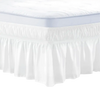 VEVOR Wrap Around Bed Skirt, 15 in Drop, White Dust Ruffle Queen Size, Three Sides Adjustable Bedskirt with Easy Fit Elastic Strap, Wrinkle-Free & Fade-Resistant, Machine Washable, for Queen Size Bed