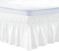 VEVOR Wrap Around Bed Skirt, 15 in Drop, White Dust Ruffle Queen Size, Three Sides Adjustable Bedskirt with Easy Fit Elastic Strap, Wrinkle-Free & Fade-Resistant, Machine Washable, for Queen Size Bed