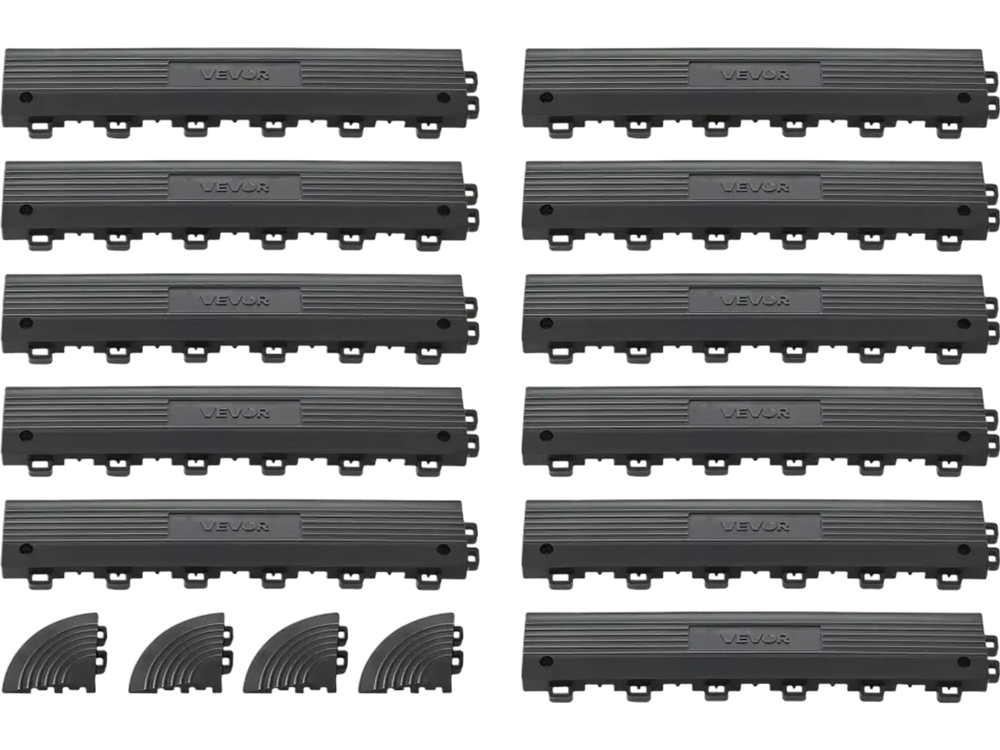 VEVOR Transition Edge Kit, 11-Piece, Durable PP Interlocking Modular Garage Floor Edging, Easy Installation, Edge Protection for Wet Area Restaurant, Only Compatible with VEVOR Drainage Mats, Black