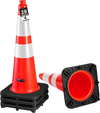 VEVOR Traffic Safety Cones 4 Pack 28 Inch Flexible PVC Orange Traffic Cones, For Accident or Construction Warning, with Weighted Black Base, Reflective Collar Visible at Night, Heavy Duty, Easy Storage