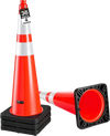 VEVOR Traffic Safety Cones 4 Pack 36 Inch Flexible PVC Orange Traffic Cones, For Highway Warning or Traffic Control, Weighted Black Base, Reflective Collar Visible at Night, Heavy Duty, Easy Storage