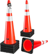 VEVOR Traffic Safety Cones 8 Pack 36 Inch Flexible PVC Orange Traffic Cones, For Highway Warning or Traffic Control, Weighted Black Base, Reflective Collar Visible at Night, Heavy Duty, Easy Storage