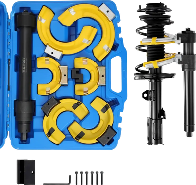 VEVOR Strut Spring Compressor Set, Macpherson Strut Spring Compressor Kit, Interchangeable Fork Strut Coil Extractor Remover Tool, with Yellow Protective Sleeve and Carrying Case