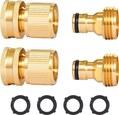 VEVOR Garden Hose Quick Connect, 3/4 inch Male & Female, 200 PSI Heavy Duty Solid Brass Quick Connector, 2 Sets Garden Hose Fitting, No Leak Water Hoses Connectors with Gaskets