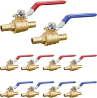 VEVOR PEX Ball Valve, 10 Pieces, 1/2 in PEX Brass Ball Valve, PEX Full Port Brass Ball Valves, Quarter Turn Hot (Red) Cold (Blue) PEX Full Port Ball Valve, for Kitchen, Hydronic Heating, Bathroom