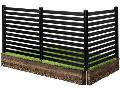 VEVOR 3 Panels Outdoor Privacy Screen, 50 x 48 in Air Conditioner Fence with 27.6 in Ground Stakes, Pool Equipment Enclosure, Vinyl Privacy Fence, Ideal for Trash Can and A/C Units, Black