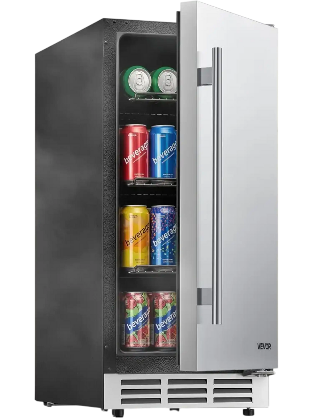 VEVOR Outdoor Beverage Refrigerator, 15 Inch Undercounter Drink Fridge, 304 Stainless Steel Door, 3.0 Cu. Ft, Hold 94 Cans, Powerful Cooling System, Built-in / Freestand Cooler, Home Bar & Patio