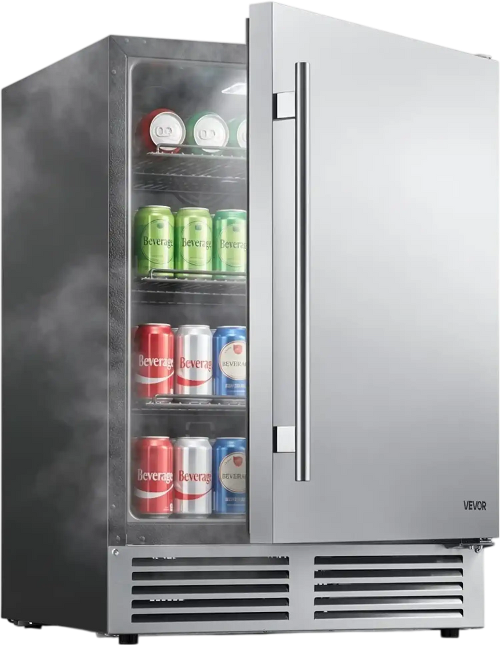 VEVOR Outdoor Beverage Refrigerator, 24 Inch Undercounter Drink Fridge, 304 Stainless Steel Door, 5.0 Cu. Ft, Hold 180 Cans, Powerful Cooling System, Built-in / Freestand Cooler, Home Bar & Patio