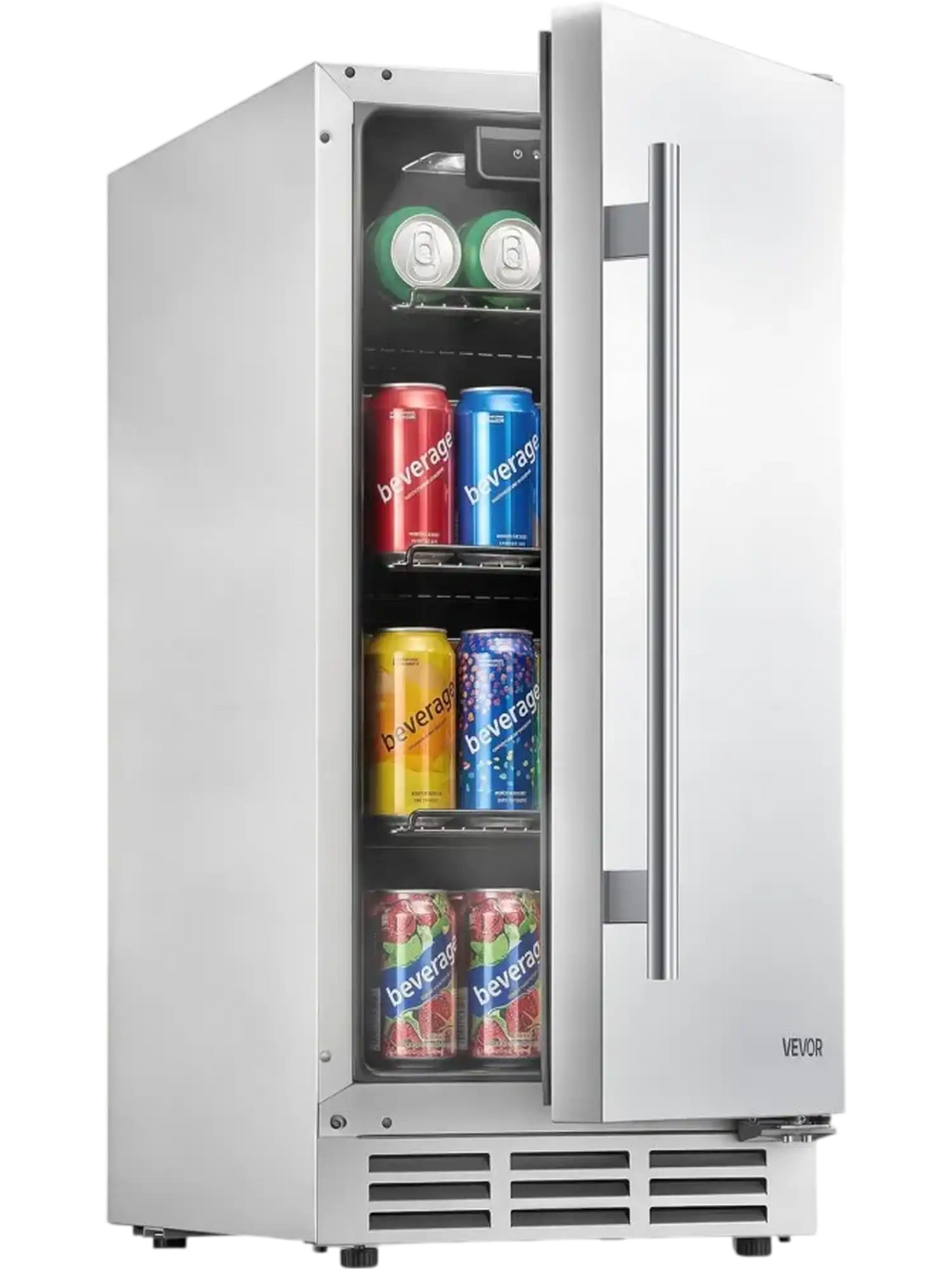 VEVOR Outdoor Beverage Refrigerator, 15 Inch Undercounter Drink Fridge, 304 Stainless Steel Body, 3.0 Cu. Ft, Hold 94 Cans, Powerful Cooling System, Built-in / Freestand Cooler, Home Bar & Patio