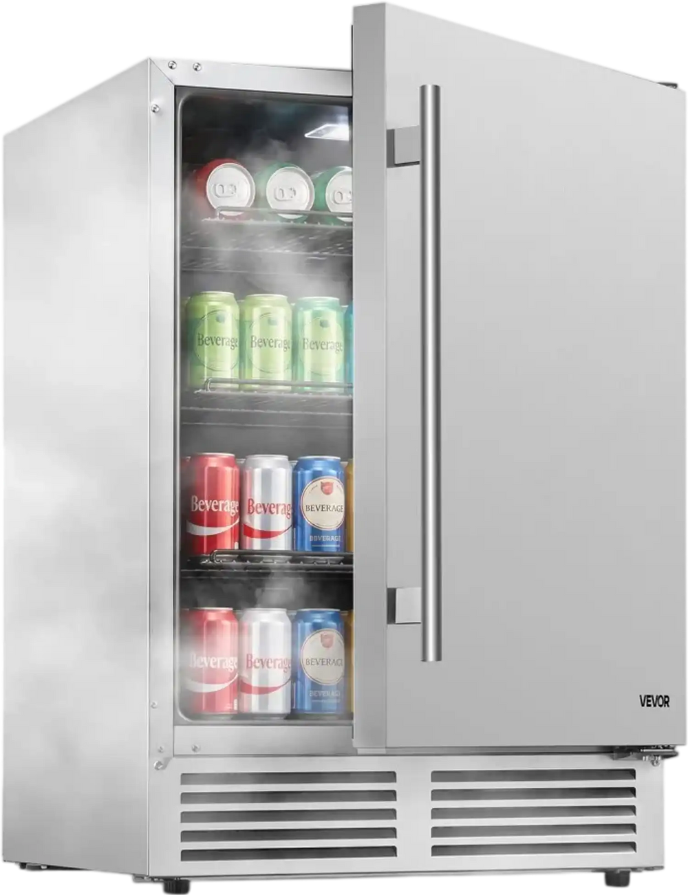 VEVOR Outdoor Beverage Refrigerator, 24 Inch Undercounter Drink Fridge, 304 Stainless Steel Body, 5.0 Cu. Ft, Hold 180 Cans, Powerful Cooling System, Built-in / Freestand Cooler, Home Bar & Patio
