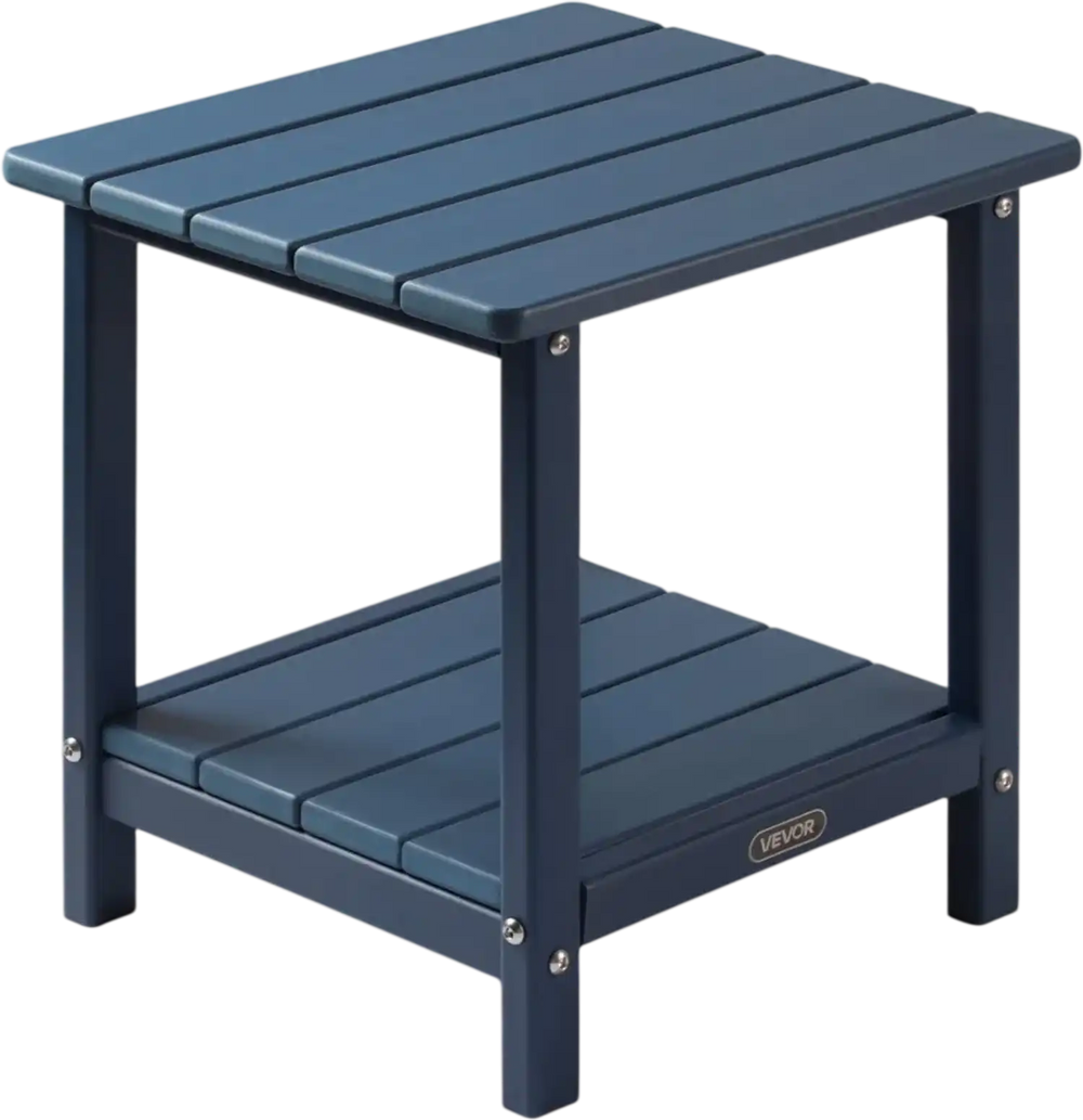 VEVOR Outdoor Side Table, 17.72W x 14.96D x 17.32H Inch, Double Layer HDPE Outside End Table for Easy Maintenance, Withstand Harsh Weather, Fit for Patio, Pool, Beach, Porch, Indoor, Backyard, Blue