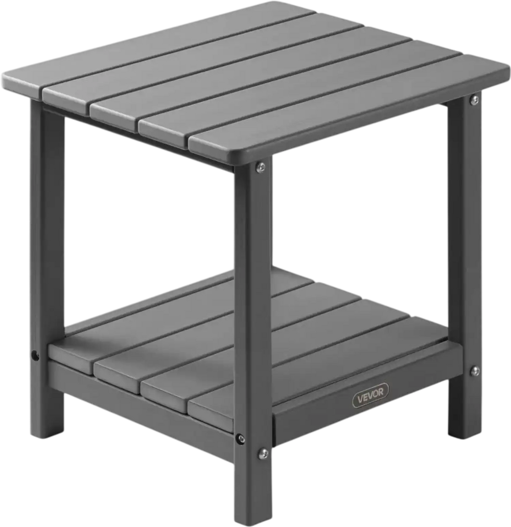VEVOR Outdoor Side Table, 17.72W x 14.96D x 17.32H Inch, Double Layer HDPE Outside End Table for Easy Maintenance, Withstand Harsh Weather, Fit for Patio, Pool, Beach, Porch, Indoor, Backyard, Grey