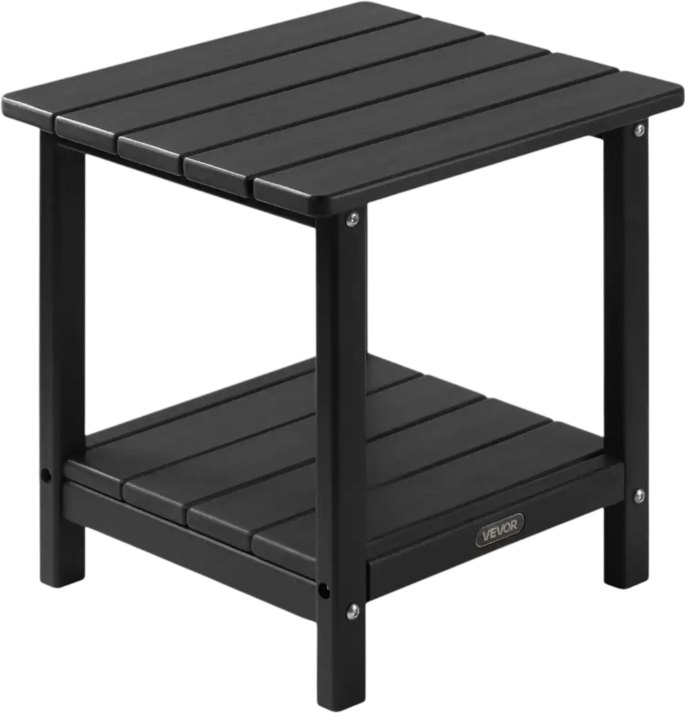 VEVOR Outdoor Side Table, 17.72W x 14.96D x 17.32H Inch, Double Layer HDPE Outside End Table for Easy Maintenance, Withstand Harsh Weather, Fit for Patio, Pool, Beach, Porch, Indoor, Backyard, Black