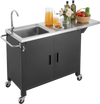 VEVOR Outdoor Grill Cart with Sink and Storage Cabinet, 52 Inch Grill Table, Waterproof Kitchen Island with Stainless Steel Top, Spice Rack, Wheel, Movable Food Prep Station for Patio Bar Backyard BBQ