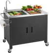 VEVOR Outdoor Grill Cart with Sink and Storage Cabinet, 38 Inch Grill Table, Waterproof Kitchen Island with Stainless Steel Top, Spice Rack, Wheel, Movable Food Prep Station for Patio Bar Backyard BBQ