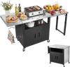 VEVOR Outdoor Grill Cart with Storage Cabinet, 74.8 Inch Grill Table, Waterproof Kitchen Island with Stainless Steel Top, Pull-Out Plate, Wheels, Movable Food Prep Station for Patio Bar Backyard BBQ