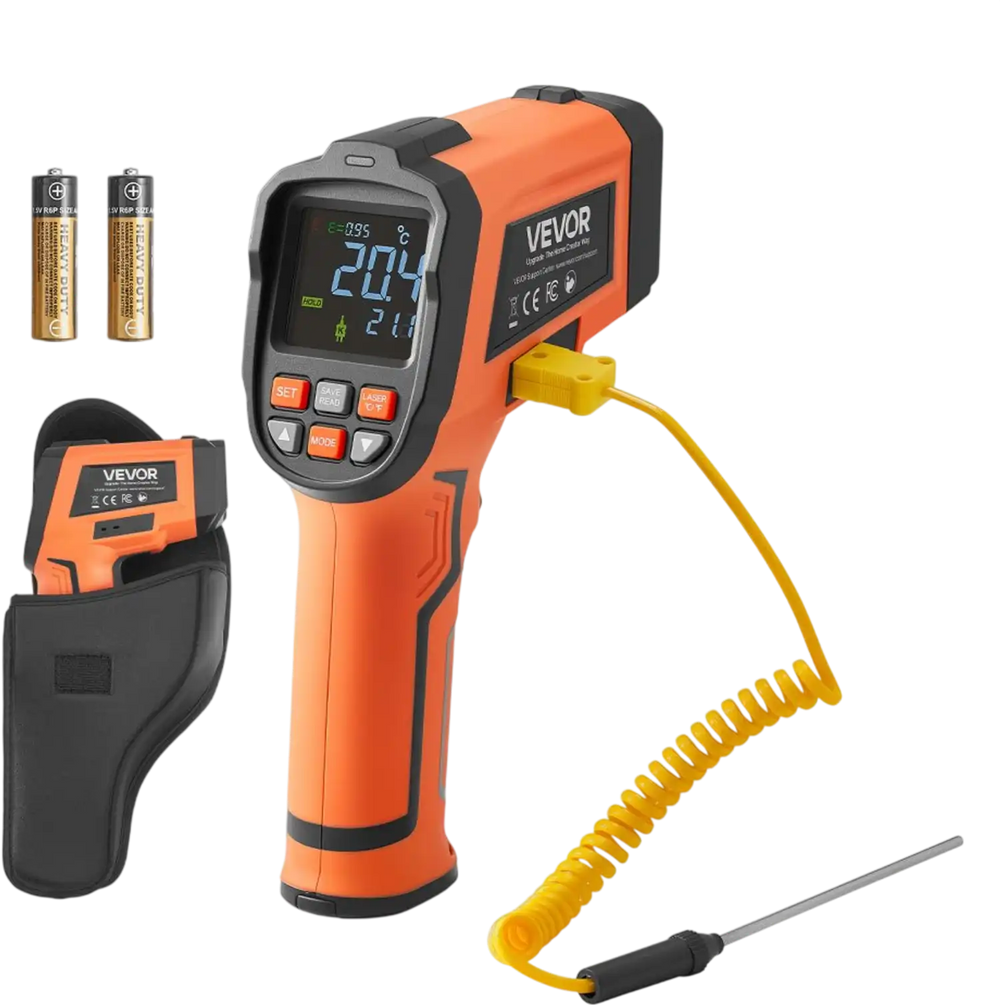 VEVOR Infrared Thermometer, -22℉ to 2192℉ Dual-Mode IR Thermometer Gun with K-Type Thermocouple, Dual Laser Heat Temperature Gun Non-Contact for Cooking/Griddle/Engine/Industrial Use (Not for Human)