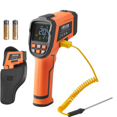 VEVOR Infrared Thermometer, -22℉ to 2192℉ Dual-Mode IR Thermometer Gun with K-Type Thermocouple, Dual Laser Heat Temperature Gun Non-Contact for Cooking/Griddle/Engine/Industrial Use (Not for Human)