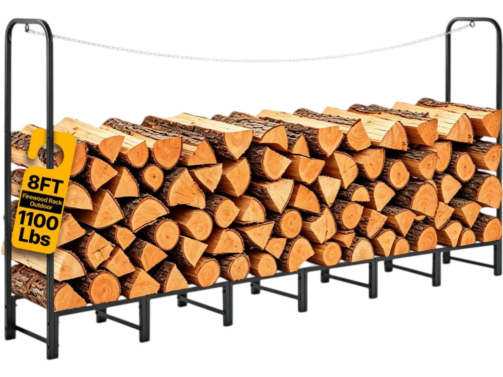 VEVOR Firewood Rack 8ft 1/2 Cord Heavy Duty Outdoor Wood Storage Holder, for Fireplace Patio Deck, 1100 lbs Load Capacity, Carbon Steel Frame Fire Log Stacker Stand, Metal Wood Pile Organizer, Black
